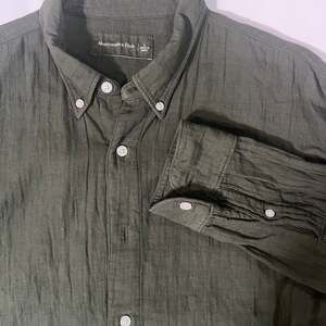 Abercrombie & Fitch Men's Cotton-Linen Breezy Button Down Shirt Olive Green L